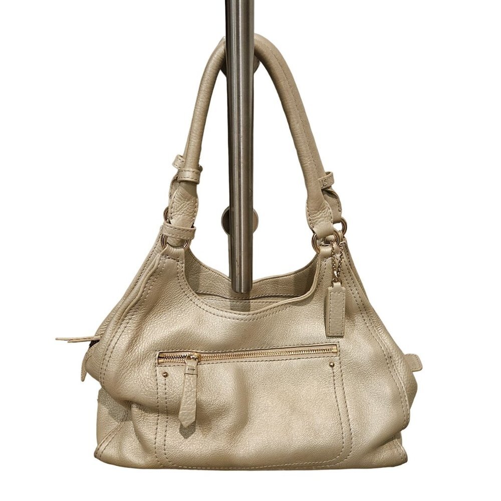 Cole Hahn Genuine Gold Pebbled Leather Large Hobo Shoulder Designer Bag Purse